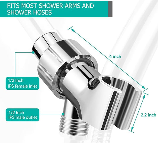 Adjustable Handheld Shower Head Holder- Brass Ball, Premium ABS Bracket- 360 Degree Rotatable Arm Mount and Hose Connector, Shower Adapter- Adjustable Shower Arm Mount, MAYYAYA (Chrome)
