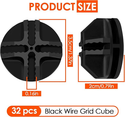 32 Pcs Plastic Wire Cube Connectors 1.42" OD and 0.16" ID Storage Cube Connectors Grid Cube Organizer Connector for Modular Closet Organizer Wire Shelving & DIY Wire Cube Storage Unit (Black)