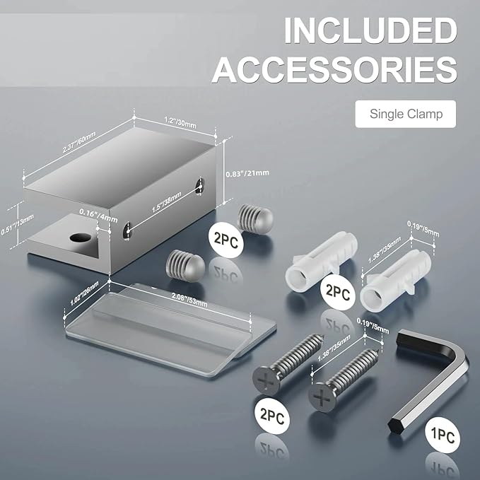 Ranbo 2 Pcs Solid Brass Glass Shelf Brackets, Heavy Duty 4mm thick design, for 1/4" to 1/2" Frameless Glass Panels, Wall Mount Support Clips for Shower and Shelves, Polished Silver