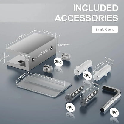 Ranbo 2 Pcs Solid Brass Glass Shelf Brackets, Heavy Duty 4mm thick design, for 1/4" to 1/2" Frameless Glass Panels, Wall Mount Support Clips for Shower and Shelves, Polished Silver