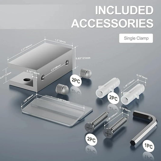 Ranbo 2 Pcs Solid Brass Glass Shelf Brackets, Heavy Duty 4mm thick design, for 1/4" to 1/2" Frameless Glass Panels, Wall Mount Support Clips for Shower and Shelves, Polished Silver