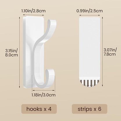 pickpiff Wall Hooks with Adhesive Strip - Easy to Remove, No Residue, Strong Heavy Duty Sticky Towel Hook, 4 Pack White