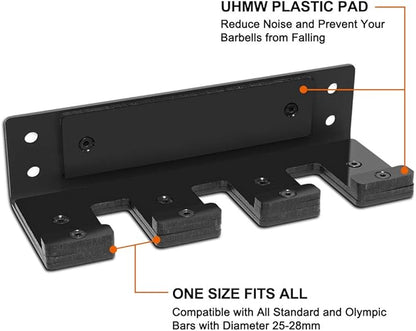 Uboway Vertical Olympic Barbell Holder - 3 Bars Wall Mounted Barbell Hanging Storage Hanger Rack Home Gym Accessory (Black)