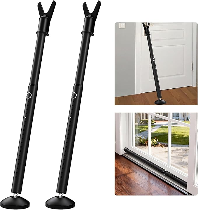 Upgraded 2-in-1 Door Security Bar 2Pack, Heavy Duty Anti-Slip Door Stopper Stick for Front/Sliding Glass Door, No Drill Easy Install Door Jammer for Apartment, 20-51” Adjustable Portable Door Lock