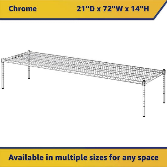 21" x 72" x 14" Chrome Wire Storage Shelf, Dunnage Rack, Commercial 1 Tier Small Shelf