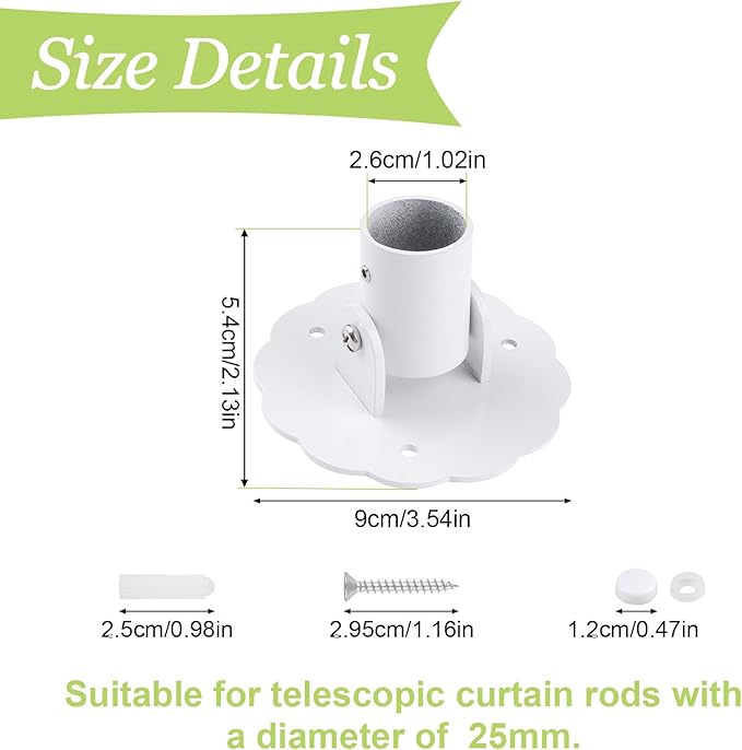 Flower-Shape Shower Curtain Rod Bracket, 2Pcs Telescopic Metal Shower Drape Rod Swivel Flange Curtain Pole Wall-Mount Bracket (White,26mm)
