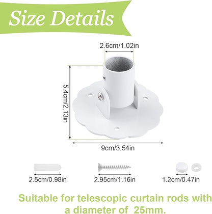 Flower-Shape Shower Curtain Rod Bracket, 2Pcs Telescopic Metal Shower Drape Rod Swivel Flange Curtain Pole Wall-Mount Bracket (White,26mm)