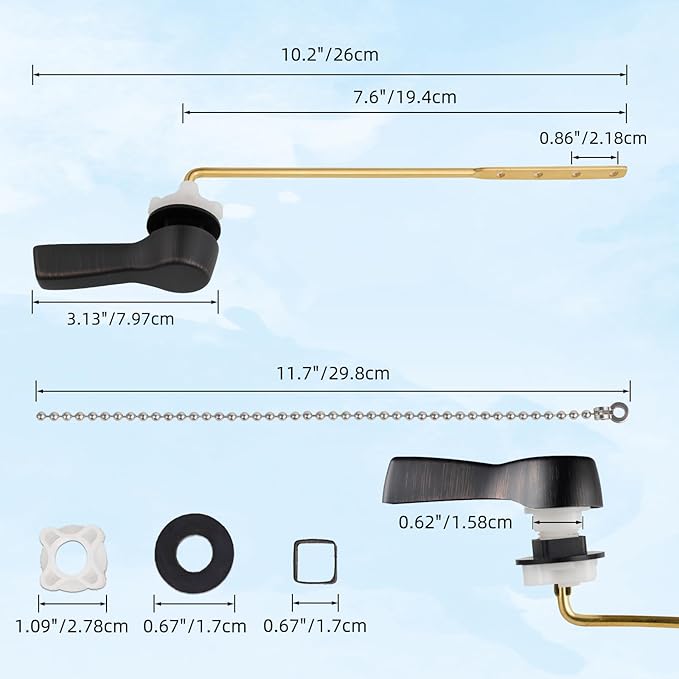 Hibbent Universal Front Mount Metal Toilet Handle Replacement Kit, Brass Toilet Tank Flush Lever with Stainless Steel Adjustable Flapper Chains for Most Toilets, Oil-Rubbed Bronze