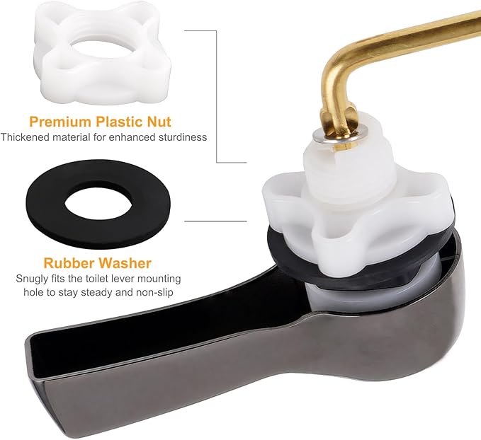 Hibbent Universal Metal Front Mount Toilet Handle Replacement Kit, Brass Toilet Flush Tank Lever with Stainless Steel Flapper Chains for Most Toilets, Gunmetal Gray