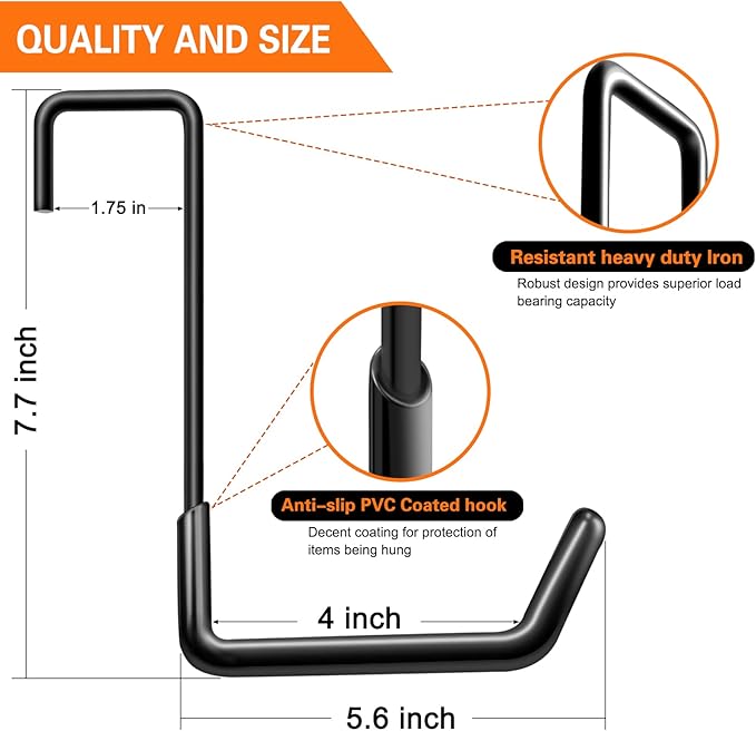 Rafter Hanger Large S Garage Hooks Bike Storage System Holder Organizer, with Non Slip Coating, for Organizing Hanging Basket, Ladders,Bicycle Wheel,Ropes and Bulk Items (12Pack, Black)