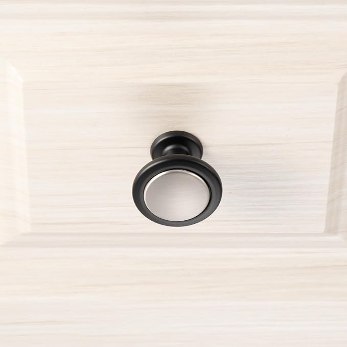 KOOFIZO 30 Pack Nickel and Black Kitchen Cabinet Knobs Brushed Silver and Black Drawer Knobs 1960 Round Single Hole Cabinet Pulls for Cabinets Drawers Dresser Cupboard Bedroom Bathroom
