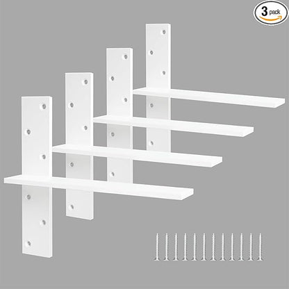 Floating Shelf Bracket 3/8" Thick Heavy Duty Shelf Brackets White 4 Pack Free Hanging Countertop Support Bracket 14" Lx2.5 W Floating Wall Brackets for Cabinets, Dishwasher, Bench Seats Vanities