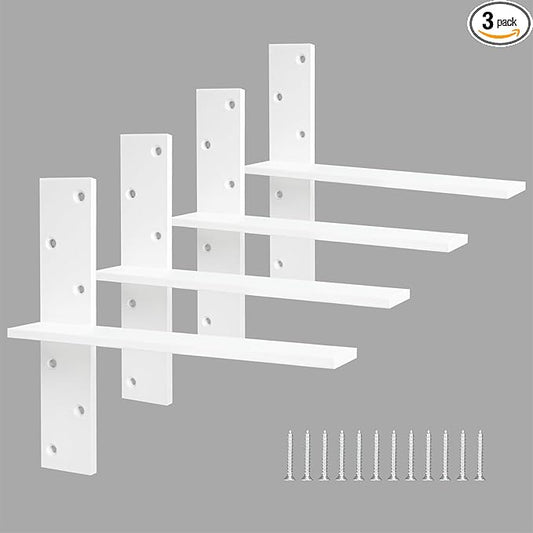 Floating Shelf Bracket 3/8" Thick Heavy Duty Shelf Brackets White 4 Pack Free Hanging Countertop Support Bracket 14" Lx2.5 W Floating Wall Brackets for Cabinets, Dishwasher, Bench Seats Vanities