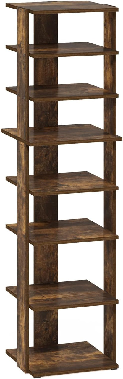 Furinno Compact Vertical Shoe Rack, 8-Tier Narrow Shoe Organizer, Free Standing Shoe Storage, Shoe Shelf for Boots, Sneakers, 12 x 12.6 x 46.7, for Closet, Entryway, Office, Garage, Amber Pine