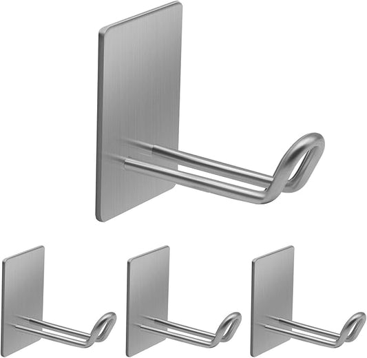 Adhesive Hooks,Stainless Steel Towel Hook,Sticky Hanger for Kitchen and Door,Bathroom Wall Hooks for Hanging Towel Robe Hat Coat Key by Quavzotu, 4Packs(Silver)