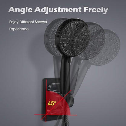 Shower Head Holder Replacement - Strong Adhesive Adjustable Handheld Shower Wand Holder Wall Mount Shower Bracket,No Drilling and Waterproof Shower Hose Holder for Shower Bathroom (Black)