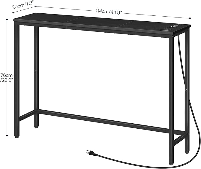 HOOBRO Narrow Console Table with Power Outlets, 44.9 Inches Sofa Table, Slim Behind Couch Table, Entryway Table with Display Shelf, for Living Room, Foyer, Hallway, Black BB114UXG01
