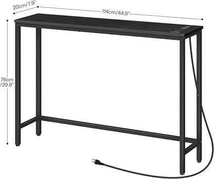 HOOBRO Narrow Console Table with Power Outlets, 44.9 Inches Sofa Table, Slim Behind Couch Table, Entryway Table with Display Shelf, for Living Room, Foyer, Hallway, Black BB114UXG01