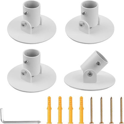 Shower Curtain Rod Bracket, 4Pcs 26mm Inner Diameter Titanium Steel Shower Curtain Rod Single Swivel Flange Curtain Rod Wall-Mount Bracket with Screws (White)