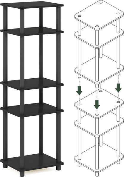 Furinno Just 3-Tier Turn-N-Tube End Table / Side Table / Night Stand / Bedside Table with Plastic Poles, 2-Pack, Americano/Black