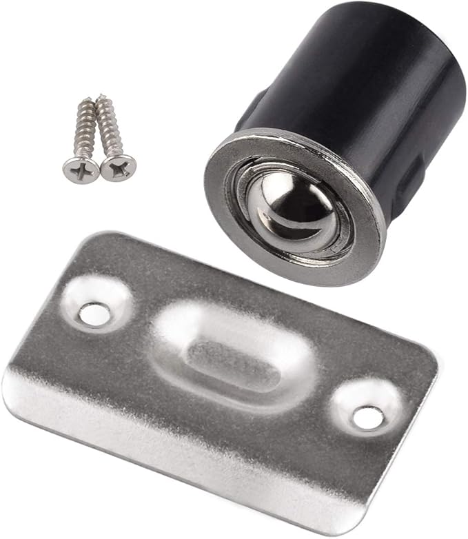 HOMOTEK 2 Pack Drive in Ball Catch with Strike Plate for Closet Doors, Satin Nickel, 13/16" x 1-1/8",Die-cast, Adjustable Tension Ball