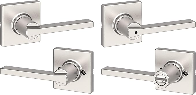 Kwikset Casey Interior Passage Door Handle 2 Pack, Lever for Closet and Hallway Doors, Reversible Non-Locking Handle Lever, Satin Nickel, with Microban Protection