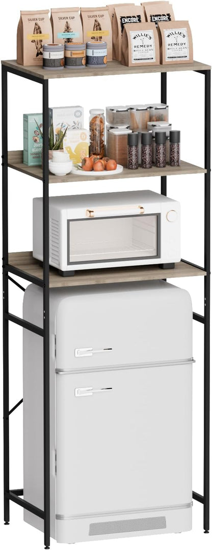 Mini Fridge Shelf Mini Fridge and Microwave Stand Over Mini Fridge Storage Rack 3 Tier Microwave and Fridge Stand Suitable for Dorm, Kitchens, Offices, Gray