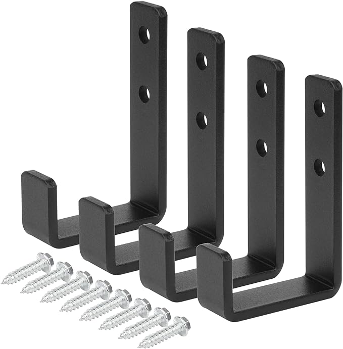4 Pack 4-3/8" Heavy Duty Steel J Hooks, Wall Mount Utility Hook for Hanging Barbells Garage Storage, Black, Load 220 lbs