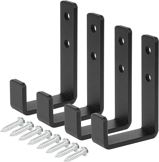 4 Pack 4-3/8" Heavy Duty Steel J Hooks, Wall Mount Utility Hook for Hanging Barbells Garage Storage, Black, Load 220 lbs