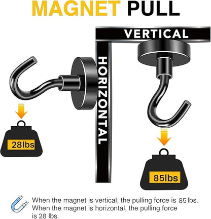 DIYMAG Black Magnetic Hooks, 85 LB Heavy Duty Strong Magnet with Hook, Rare Earth Neodymium Magnets for Hanging, Magnetics Hanger for Curtain, Home, Kitchen, Workplace, 20 Packs