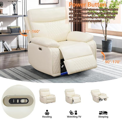 3 Pieces Reclining Living Room Set, Breathing Leather Power Recliner Loveseat Chair Set, Living Room Furniture Sets with LED, Cup Holders Hidden Storage for Home/Office/Meeting Room,Beige