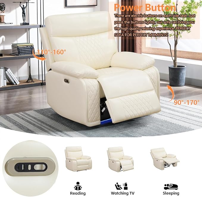 Power Recliner Loveseat Recliner Sofa, Living Room Furniture Sets with LED, Soft Leather Reclining Loveseat with Cup Holders,Hidden Storage,Double Seat Recliner Couch for Living Room,Office