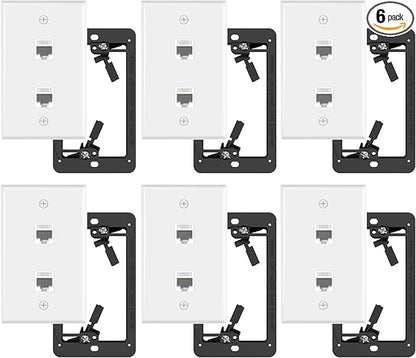VCE 2-Port Ethernet Wall Plate (UL-Listed), CAT6 Wall Plate and Jack, RJ45 Keystone Wall Outlet with Single Gang Low Voltage Mounting Bracket, White 6-Pack