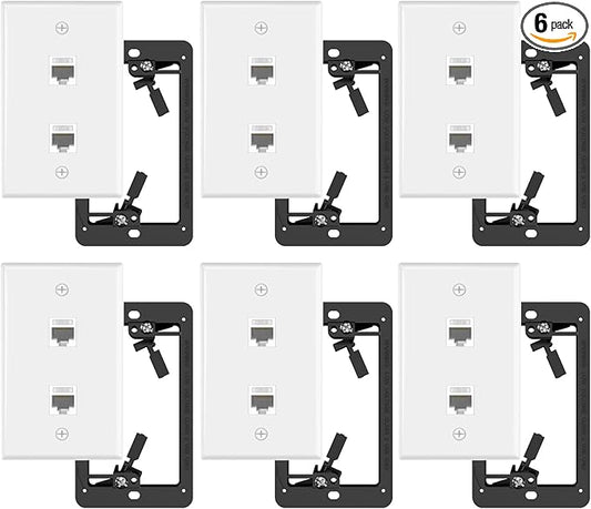 VCE 2-Port Ethernet Wall Plate (UL-Listed), CAT6 Wall Plate and Jack, RJ45 Keystone Wall Outlet with Single Gang Low Voltage Mounting Bracket, White 6-Pack