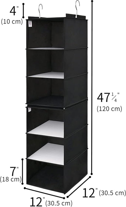 GRANNY SAYS 6-Shelf Hanging Organizer for Closet, Separable to 2 Pack 3-Shelf Hanging Shelves, Hanging Organizer for Bedroom, Black