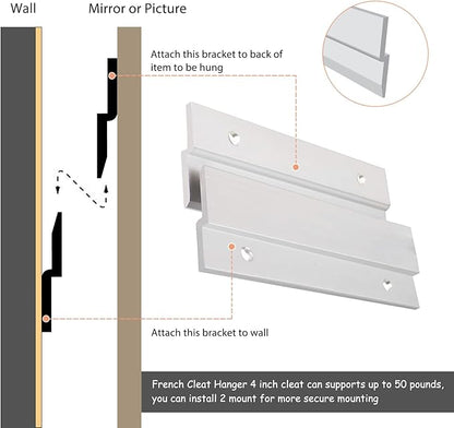 French Cleat Picture Hanger, Aluminum Z Hanger Interlocking Wall Mounting Bracket Hardware Kit Z Clips for Hanging Wall Painting, Mirrors, Panels, Artwork, Cabinet, Whiteboard (4inch-30Pairs)