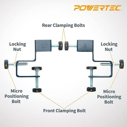 POWERTEC Drawer Front Installation Clamps, Adjustable Cabinet Face Clamp Set, Quick Mounting & Alignment Tool for Woodworking, 2 Pack - 71181