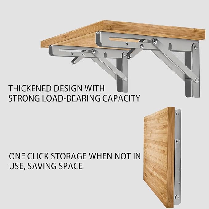Folding Shelf Brackets - Heavy Duty Stainless Steel Collapsible Shelf Bracket for Bench Table, Space Saving DIY Bracket, Max Load: 550lb (16 INCH-2PCS)