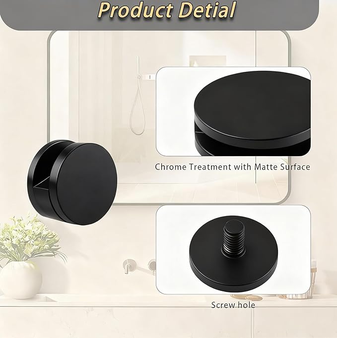 Aluminum Mirror Mounting Clips, Round Shape Wall-Mounted Mirrors Bracket, Glass Clips Clamps Holder, Dresser Mirror Fixed Fitting for 5-11mm Thick Mirror 8 Pieces (Black)