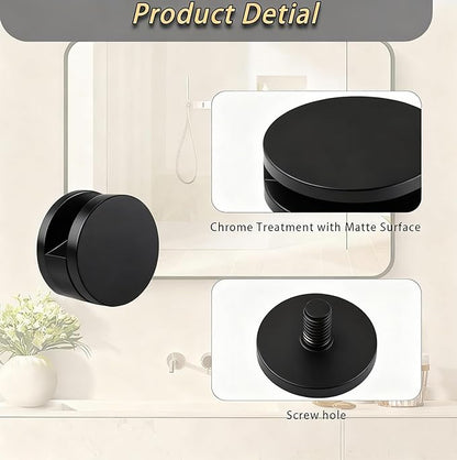 Aluminum Mirror Mounting Clips, Round Shape Wall-Mounted Mirrors Bracket, Glass Clips Clamps Holder, Dresser Mirror Fixed Fitting for 5-11mm Thick Mirror 8 Pieces (Black)