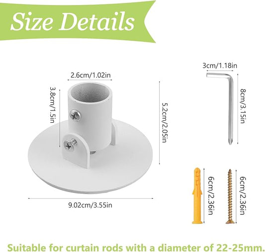 Shower Curtain Rod Bracket, 4Pcs 26mm Inner Diameter Titanium Steel Shower Curtain Rod Single Swivel Flange Curtain Rod Wall-Mount Bracket with Screws (White)
