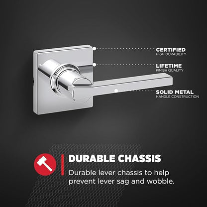 Kwikset Casey Hallway Passage and Bed/Bath Privacy Door Handle 4 Pack, 2 Passage Levers and 2 Privacy Levers, Polished Chrome Reversible Interior Handles