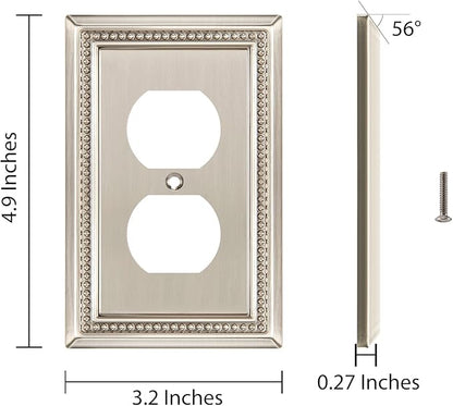 Henne Bery Sunken Pearls Heavy Duty Decorative Wall Plate Switch Plate Outlet Cover (Single Duplex, 2 Pack, Satin Nickel)