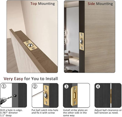 JQK Closet Ball Catch Door Hardware, Stainless Steel Catch Adjustable with Strike Plate, Gold Finish 2 Pack, HBC100-BG-P2