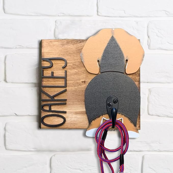 Personalized Dog Leash Holder for Wall Custom Name, Wooden Dog Butt Leash Hook, Decorative Key Rack Hooks Hanger for Entryway, Hallway, Farmhouse Dog Items Storage Organizer (1 Dog (5.7"x9"))