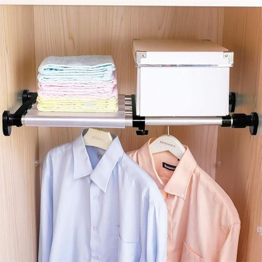 BAOYOUNI Adjustable Shelving Expandable Closet Shelves Tension Rod Clothes Hanger Storage Rack DIY Cabinet Wardrobe Kitchen Bathroom Divider Separator Organizer, Black, 2 Pack