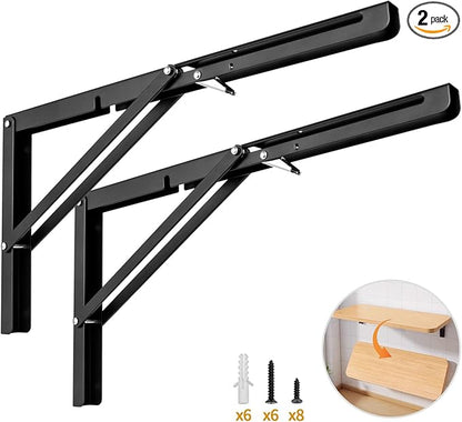 Yarssihha 16 Inch Folding Shelf Bracket, 2 Pack Heavy Duty Wall Mounted Foldable Brackets, Space-Saving Metal Collapsible Shelf Brackets, Max Load:180lbs