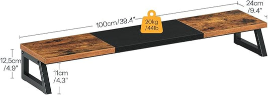 HOOBRO Dual Monitor Stand Riser, 39 Inch Large Computer Monitor Stand for 2 Monitors, Computer Monitor Riser, Desk Shelf Organizer for Office Desk, Accessories, Rustic Brown and Black BF121CJ01