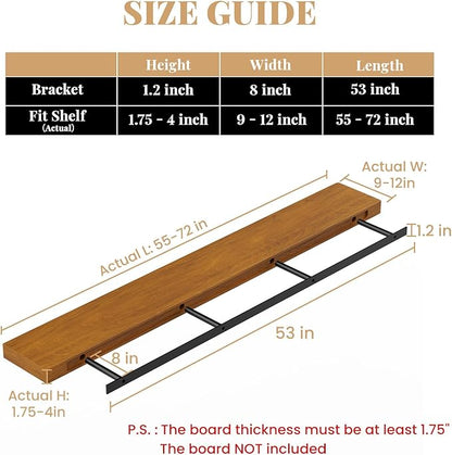 Contractor Floating Shelf Brackets with Reusable Metal Jigs – 200lbs Aluminum Blind Support Hardware – Fits 1.75"–4" Wood – Heavy Duty Mounting Bracket Kit (53X8X1.2-Metal Jig)