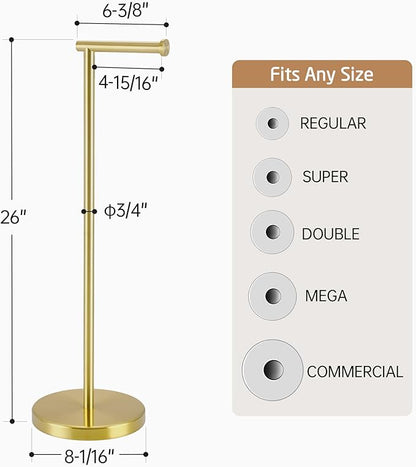 KES Gold Toilet Paper Holder Stand 26" H (Taller Version), Free Standing Toilet Paper Roll Holder with Weighted Base for Bathroom, Rustproof SUS304 Stainless Steel Brushed Gold, BPH283S66-BZ